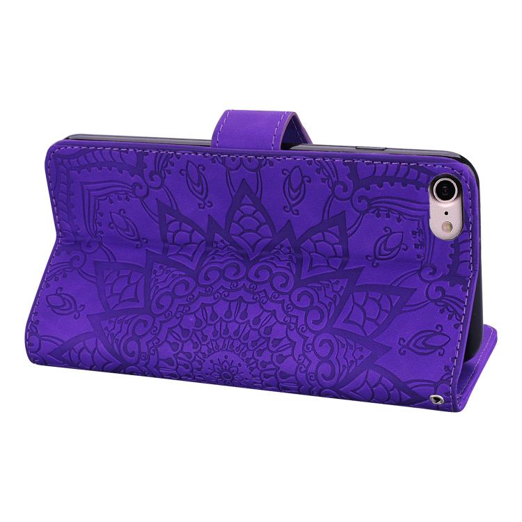 For iPhone 16e Mandala Embossed Dual-Fold Calf Leather Phone Case(Purple)