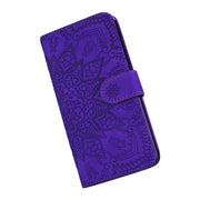For iPhone 16e Mandala Embossed Dual-Fold Calf Leather Phone Case(Purple)
