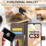 For Realme C33 2022 / C33 2023 LC.IMEEKE Calf Texture Horizontal Flip Leather Case(Brown)