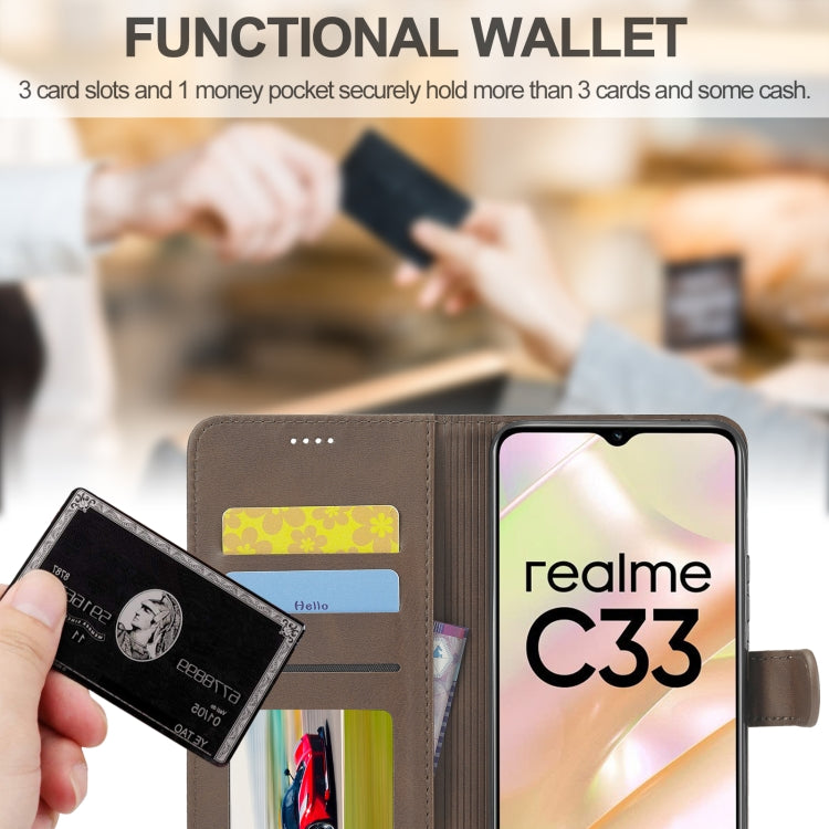 For Realme C33 2022 / C33 2023 LC.IMEEKE Calf Texture Horizontal Flip Leather Case(Brown)