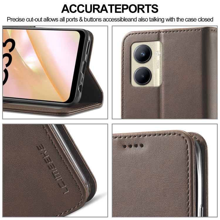 For Realme C33 2022 / C33 2023 LC.IMEEKE Calf Texture Horizontal Flip Leather Case(Brown)
