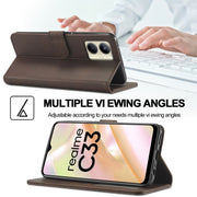 For Realme C33 2022 / C33 2023 LC.IMEEKE Calf Texture Horizontal Flip Leather Case(Brown)