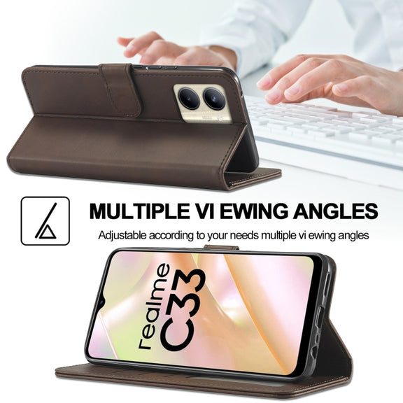 For Realme C33 2022 / C33 2023 LC.IMEEKE Calf Texture Horizontal Flip Leather Case(Brown)