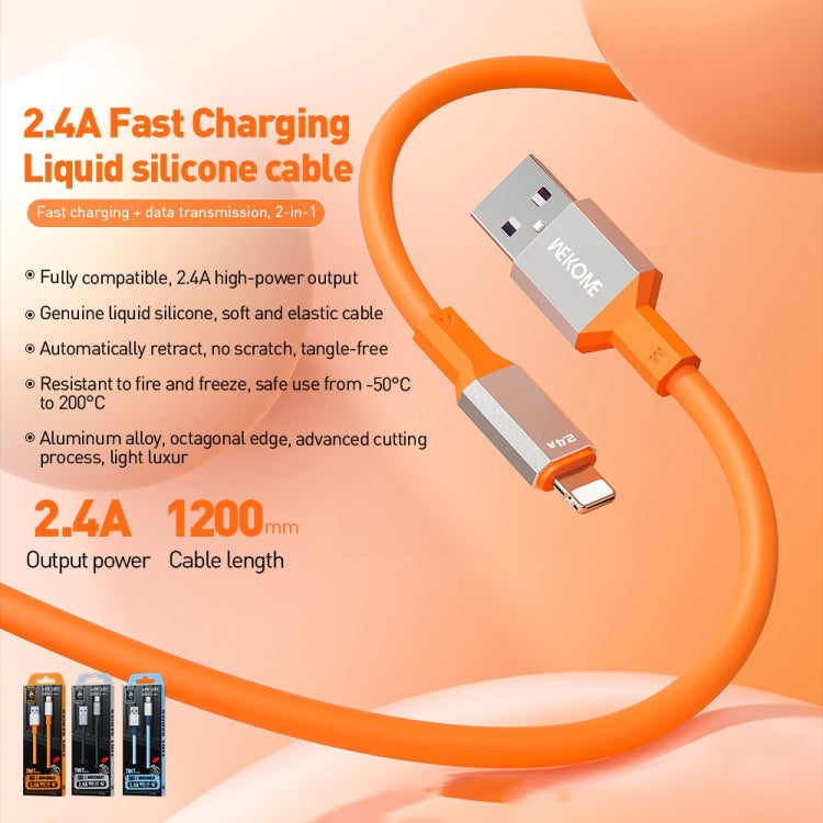 WK WDC-17 2.4A USB to 8 Pin Silicone Data Cable, Length: 1.2m(Black)