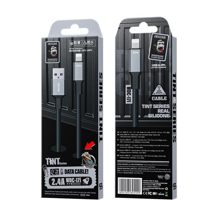 WK WDC-17 2.4A USB to 8 Pin Silicone Data Cable, Length: 1.2m(Black)