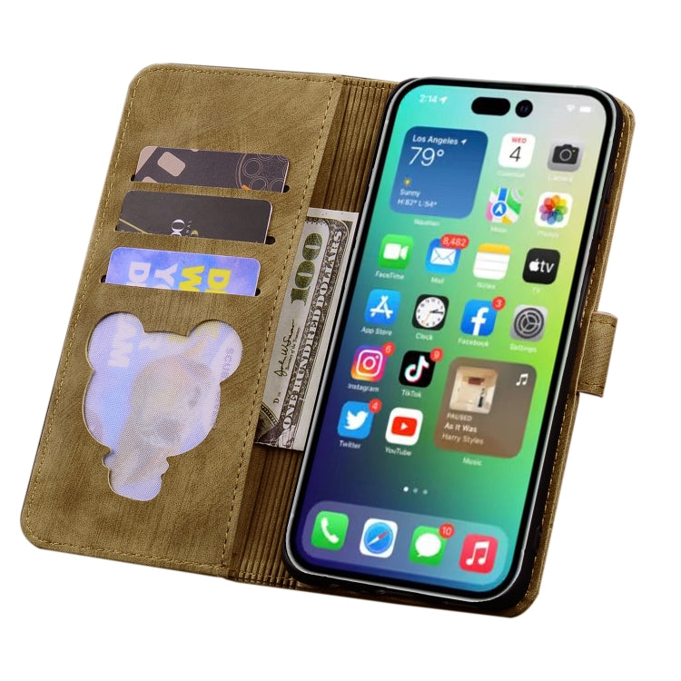 For iPhone 16 Pro Max Cartoon Sakura Cat Embossed Leather Phone Case(Brown)