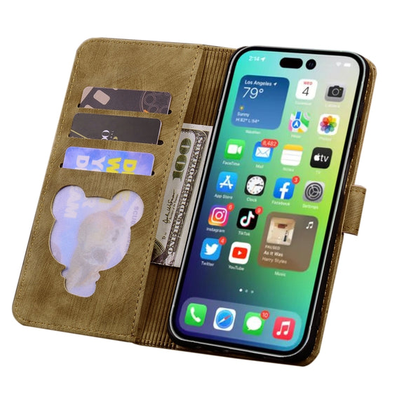 For iPhone 16 Pro Max Cartoon Sakura Cat Embossed Leather Phone Case(Brown)