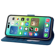 For iPhone 16 Pro Cartoon Sakura Cat Embossed Leather Phone Case(Royal Blue)