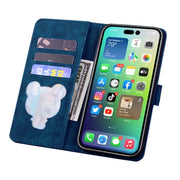 For iPhone 16 Pro Cartoon Sakura Cat Embossed Leather Phone Case(Royal Blue)