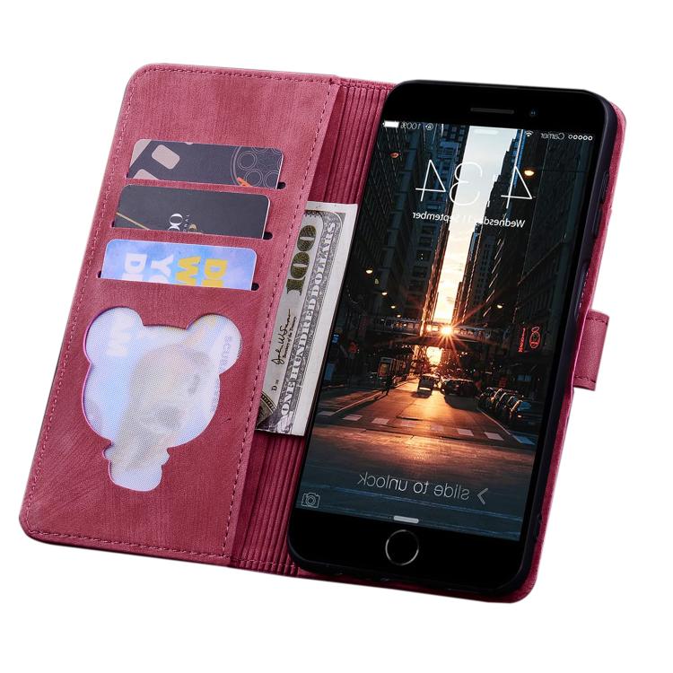 For iPhone 16e Cartoon Sakura Cat Embossed Leather Phone Case(Wine Red)