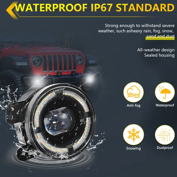 For Jeep Wrangler JK 2 Door 2007-2015 Y5 4 inch 1 Pair Light Guide Single Lens Fog Light(Yellow White)