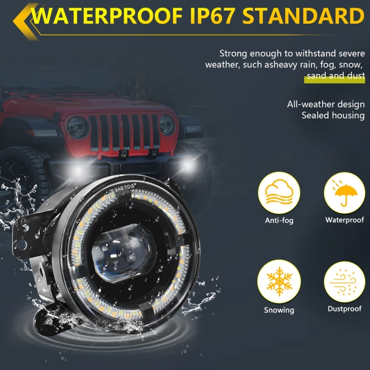 For Jeep Wrangler JK 2 Door 2007-2015 Y5 4 inch 1 Pair Light Guide Single Lens Fog Light(Yellow White)