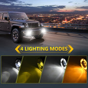 For Jeep Wrangler JK 2 Door 2007-2015 Y5 4 inch 1 Pair Light Guide Single Lens Fog Light(Yellow White)