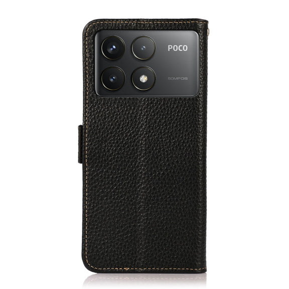 For Xiaomi Redmi K70 KHAZNEH Side-Magnetic Litchi Genuine Leather RFID Phone Case(Black)