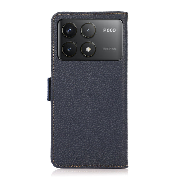 For Xiaomi Redmi K70 KHAZNEH Side-Magnetic Litchi Genuine Leather RFID Phone Case(Blue)