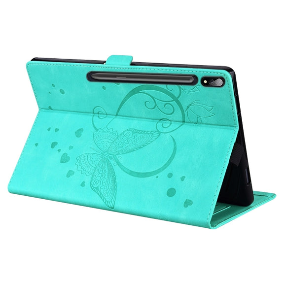 For Samsung Galaxy Tab S9 FE Love Butterfly Embossed Leather Tablet Case(Mint Green)