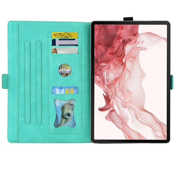 For Samsung Galaxy Tab S9 FE Love Butterfly Embossed Leather Tablet Case(Mint Green)