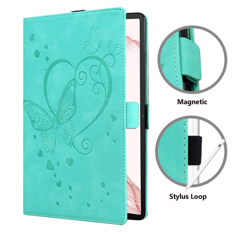 For Samsung Galaxy Tab S9 FE Love Butterfly Embossed Leather Tablet Case(Mint Green)