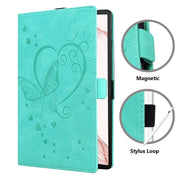 For Samsung Galaxy Tab S9 FE Love Butterfly Embossed Leather Tablet Case(Mint Green)