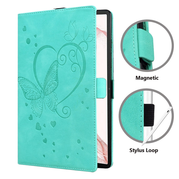 For Samsung Galaxy Tab S9 FE Love Butterfly Embossed Leather Tablet Case(Mint Green)