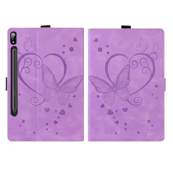 For Samsung Galaxy Tab S9 FE Love Butterfly Embossed Leather Tablet Case(Purple)