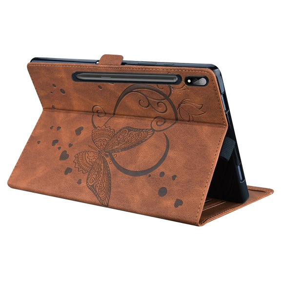 For Samsung Galaxy Tab S9 FE Love Butterfly Embossed Leather Tablet Case(Brown)