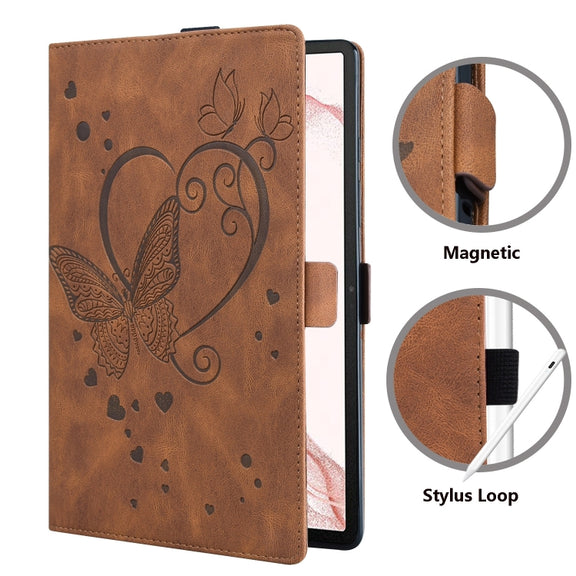 For Samsung Galaxy Tab S9 FE Love Butterfly Embossed Leather Tablet Case(Brown)