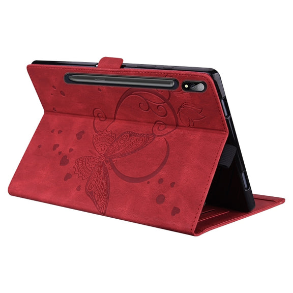 For Samsung Galaxy Tab S9 FE+ Love Butterfly Embossed Leather Tablet Case(Red)