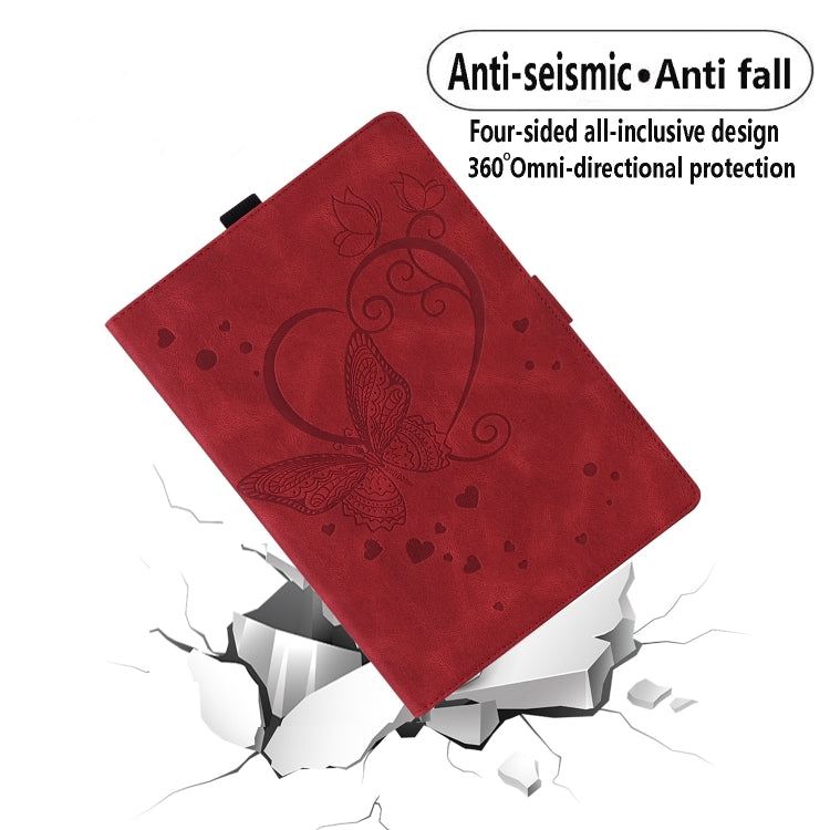 For Samsung Galaxy Tab S9 FE+ Love Butterfly Embossed Leather Tablet Case(Red)