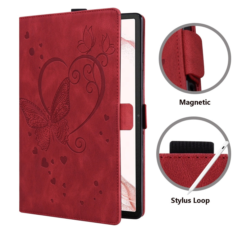 For Samsung Galaxy Tab S9 FE+ Love Butterfly Embossed Leather Tablet Case(Red)
