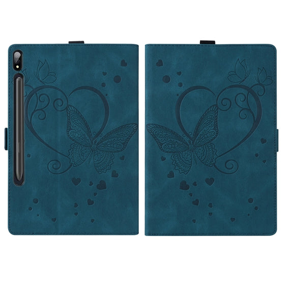 For Samsung Galaxy Tab S9 FE+ Love Butterfly Embossed Leather Tablet Case(Blue)