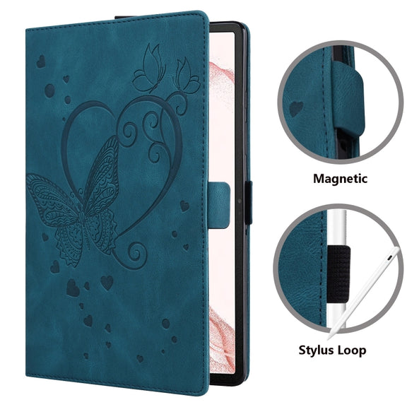 For Samsung Galaxy Tab S9 FE+ Love Butterfly Embossed Leather Tablet Case(Blue)