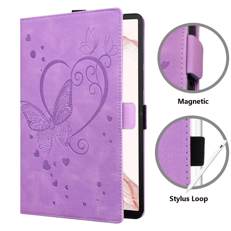 For Samsung Galaxy Tab S9 FE+ Love Butterfly Embossed Leather Tablet Case(Purple)