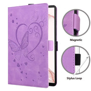 For Samsung Galaxy Tab S9 FE+ Love Butterfly Embossed Leather Tablet Case(Purple)