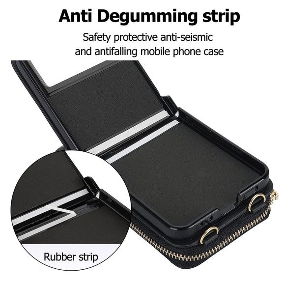 For Motorola Razr 40 Rhombic Texture Card Bag Phone Case with Dual Lanyard(Black)