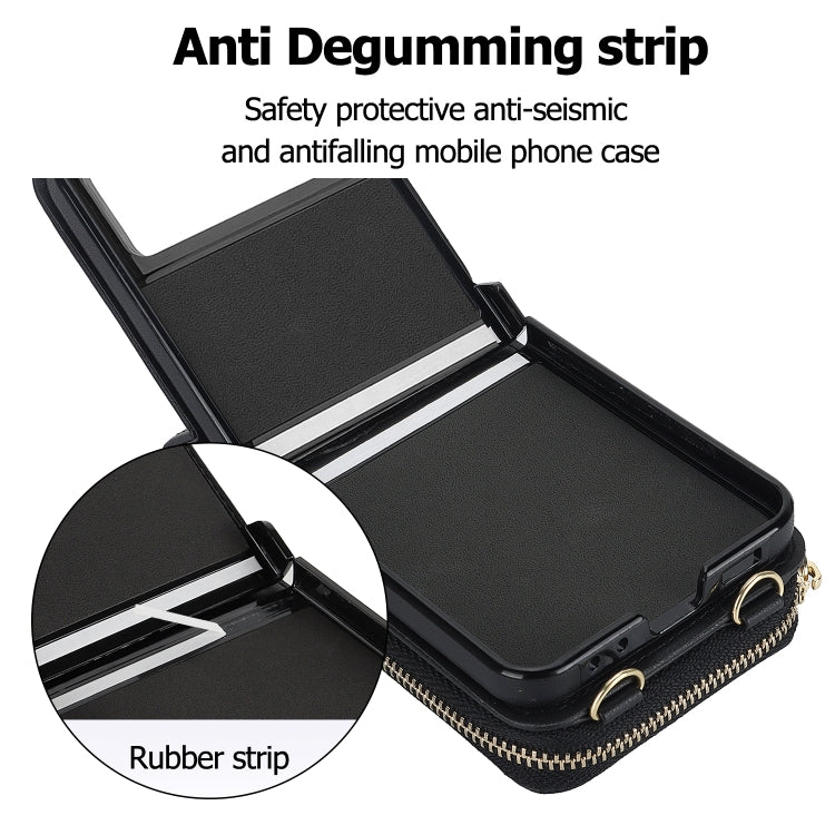 For Motorola Razr 40 Rhombic Texture Card Bag Phone Case with Dual Lanyard(Black)