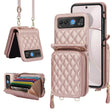 For Motorola Razr 40 Rhombic Texture Card Bag Phone Case with Dual Lanyard(Rose Gold) - Motorola Cases by PMC TechLife | Online Shopping South Africa | PMC TechLife | Buy Now Pay Later Mobicred