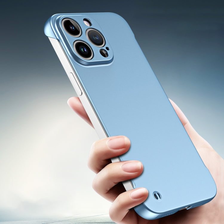 For iPhone 14 Plus Frameless Metallic Paint Hybrid PC Phone Case(Sierra Blue)