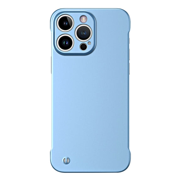 For iPhone 14 Pro Max Frameless Metallic Paint Hybrid PC Phone Case(Sierra Blue)
