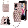 For Huawei P50 Pocket Rhombic Texture Card Bag Phone Case with Dual Lanyard(Rose Gold) - Huawei Cases by PMC TechLife | Online Shopping South Africa | PMC TechLife | Buy Now Pay Later Mobicred
