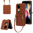 For Huawei P50 Pocket Rhombic Texture Card Bag Phone Case with Dual Lanyard(Brown) - Huawei Cases by PMC TechLife | Online Shopping South Africa | PMC TechLife | Buy Now Pay Later Mobicred