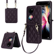 For Huawei P50 Pocket Rhombic Texture Card Bag Phone Case with Dual Lanyard(Dark Purple) - free shipping - PMC TechLife - Order now!