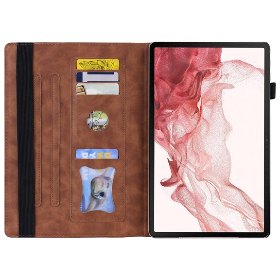 For Samsung Galaxy Tab S9 FE+ Splicing Shockproof Leather Tablet Case(Brown)