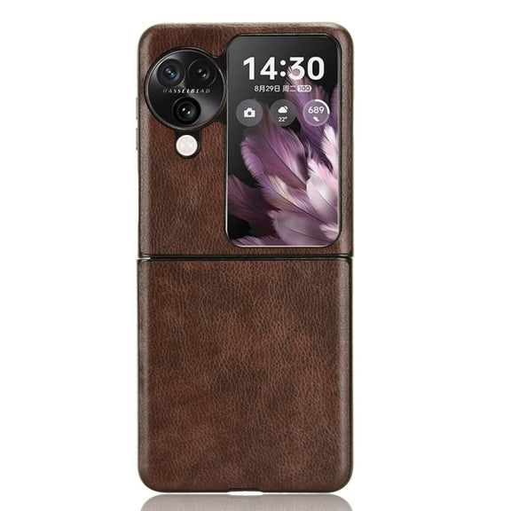 For OPPO Find N3 Flip Litchi Texture Back Cover Phone Case(Brown)