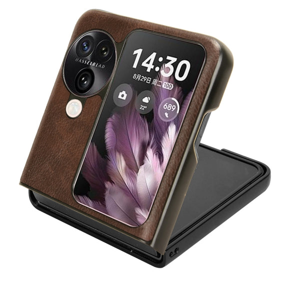 For OPPO Find N3 Flip Litchi Texture Back Cover Phone Case(Brown)