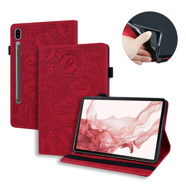 For Samsung Galaxy Tab S9 Ultra Calf Texture Embossed Leather Tablet Case(Red)