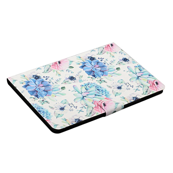 For Samsung Galaxy Tab A9+ Flower Pattern Horizontal Flip PU Tablet Case with Sleep / Wake-up Function(Blue Flower On White)