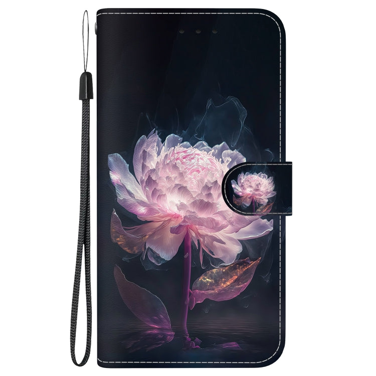 For Google Pixel 9 Pro Crystal Texture Colored Drawing Leather Phone Case(Purple Peony)