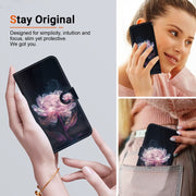 For Google Pixel 9 Pro Crystal Texture Colored Drawing Leather Phone Case(Purple Peony)