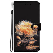 For Google Pixel 9 Pro Crystal Texture Colored Drawing Leather Phone Case(Gold Peony)